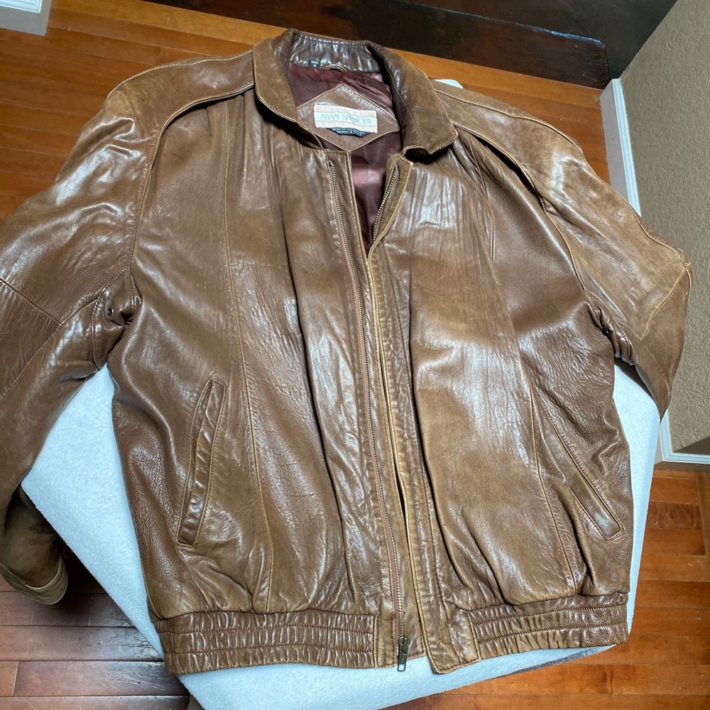 Brown Leather Aviator Bomber Jacket - image 1